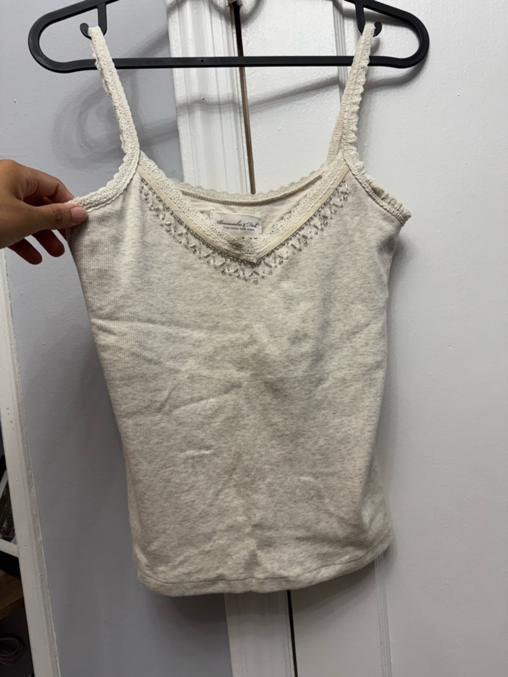 A&F Archive Embellished Rib Cami - Heather Oatmeal - Picture 11 of 12